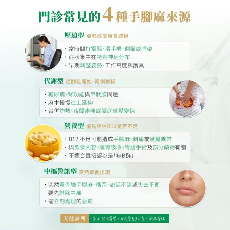 手腳痲 常見類型